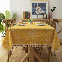 Nappes décoratives en coton pour la maison, linge de table, bord géométrique, pompon, nappe décorative pour la salle à manger