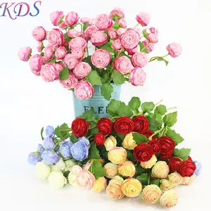 ดอกไม้ขนาดเล็ก3หัว,ดอกไม้ประดิษฐ์ตกแต่งงานแต่งงานดอกกุหลาบสีแดง
