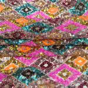<strong>Lace</strong> <strong>Sequin</strong> Custom <strong>Sequin</strong> Woven Fabric Eco-friendly Woven Mesh Fabric Geometric <strong>Pattern</strong> Home Textiles Accessories - Product Image 4