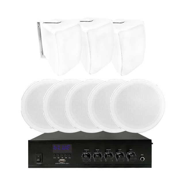 Digital Home Power Amplifier Audio Sound System with Mic Input Ceiling & Wall-mounted Speakers Combo Set for Indoor/Outdoor Use