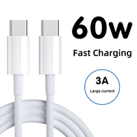 Venta caliente 60W 3A Carga rápida Alta calidad Tipo-C a Tipo-C 1m 2m 3M Cable de carga para teléfono móvil