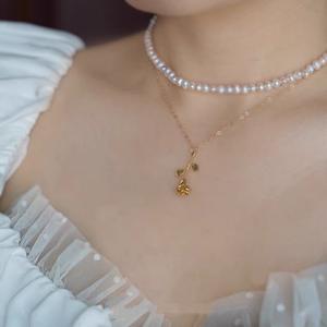 Collar de Perlas de Agua Dulce Naturales Apiladas Estilo Rosa Francesa, Cadena de Clavícula Multicapa Versátil, Collar Versátil de Oro de 14k - Product Image 3