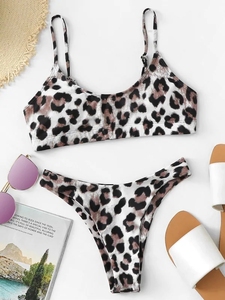 Kingyoung Spaghetti Strap <strong>Leopard</strong> <strong>Print</strong> <strong>Top</strong> With High Leg Bikini Girl Set Summer Swimwear - Product Image 3