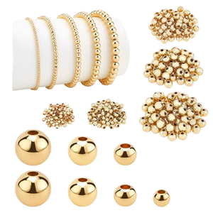 PH <span class=keywords><strong>PandaHall</strong></span> - Cuentas Espaciadoras Redondas Chapadas en Oro de 14K, 300 Piezas, 5 Tamaños, Latón Liso, Metal Sin Costuras, Duraderas, Pequeñas, para Hacer Pulseras - Product Image 1