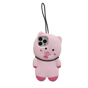 3D super cute pig high quality silicone phone case for iPhone 14 13 12 11 Pro Max funda silicon para