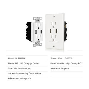 Prise murale universelle 110V USA standard avec 2 prises AC et multi-prises USB, courant nominal 15A - Product Image 6