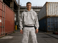 Ensemble de survêtement camouflage personnalisé pour homme en coton French Terry, 2 pièces, style streetwear ample, comprenant un sweat à capuche et un pantalon de survêtement coupe boxy