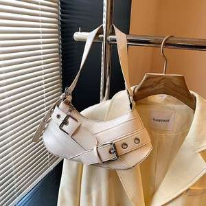 Leather Shoulder <b>Bag</b> with Metal Buckle <b>Underarm</b> Handbag - Product Image 1