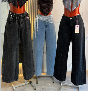 <span class=keywords><strong>Jeans</strong></span> in denim da donna e bambina a gamba larga, vestibilità ampia, vita media, stile <span class=keywords><strong>cargo</strong></span>, casual, primavera estate autunno, con strass termoadesivi, all'ingrosso - Product Image 6