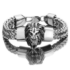 316l Stainless Steel Silver Plating Chain Bracelet Jewelry Gift Whole Sale <b>Men</b> Male Plated lion Head Bracelet Custom - Product Image 2