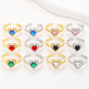 Anillo de Cobre al por Mayor, Anillo de Amor Explosivo, Moda de Cristal, Simple, Corazón de Durazno, Verde, Rojo, Zafiro, Circonita, <span class=keywords><strong>Oro</strong></span> - Product Image 2
