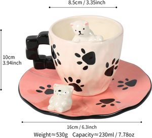 Tasse à café en céramique faite à la main, tasses et soucoupes à thé Ours polaire pour femmes, pour les goûters - Product Image 5