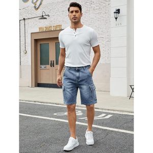 2025 <b>Men's</b> High Waist Vintage Style Denim Cargo <b>Shorts</b> Loose Fit Multi-Pockets Embroidered Animal Print Patterns Light - Product Image 6