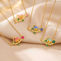 Kalung Bunga Lingkaran Saling Terkait Jeutelis Dainty, Lapis Emas 18K, Tembaga, Zirkon Warna-warni, Perhiasan Musim Panas, Hadiah untuknya