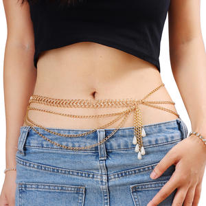 Chaîne de taille multicouche en alliage avec perles dorées et pompons, accessoire de mode pour femme pour les soirées - Product Image 1