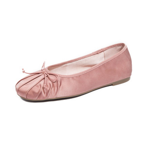 French Minimalist <b>Bow</b> Decor Flats, Unique Wrinkle Design All-match Shallow Mouth Ballet Shoes For Women Daily Casual Wear - Product Image 4