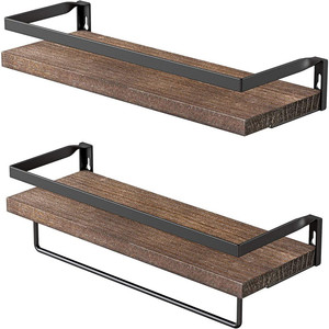 Estantería de pared de baño de madera de un solo nivel para almacenamiento de cocina para uso en la sala de estar-Ropa de estilo de granja y portaherramientas - Product Image 6