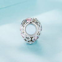 Breloque en forme de cœur plaquée argent avec incrustation de cristal rose, cadeau romantique pour unisexe