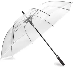 Paraguas de golf de palo de PVC promocional de lujo extra grande de marca transparente POE automático personalizable para adultos