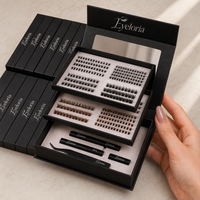 En gros, Kit de cils individuels en grappe SpikeDiy de luxe faits main, mélange CD, cils naturels volumineux, avec plateau et logo personnalisé