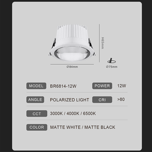 <span class=keywords><strong>Spot</strong></span> LED encastré polarisé 12W <span class=keywords><strong>anti</strong></span>-éblouissement pour plafond, éclairage mural, lampes murales, réflecteur spécial pour hôtels et commerces - Product Image 4