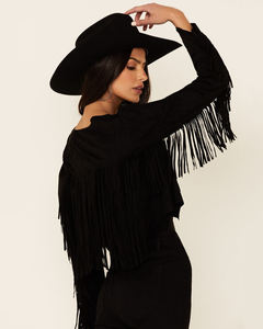 Nueva y elegante chaqueta de cuero de gamuza para mujer con diseño OEM, chaqueta con flecos para mujer, venta al por mayor, chaqueta de mujer de alta calidad - Product Image 1