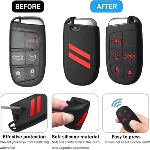 YOSRTER Coque de protection rouge pour clé de voiture, <span class=keywords><strong>porte</strong></span>-clés pour <span class=keywords><strong>Dodge</strong></span> Charger Durango Dart, télécommande 4 boutons ABS+métal - Product Image 2