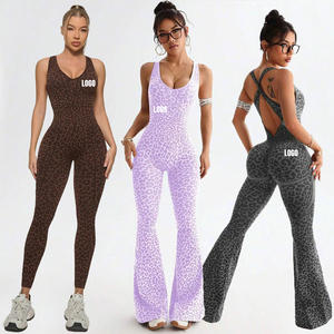 Tuta Sportiva Aderente da Donna con Stampa Leopardata, Asciugatura Rapida, <span class=keywords><strong>Schiena</strong></span> Incrociata e Vita a V, Personalizzabile all'Ingrosso - Product Image 1