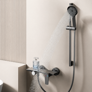 Modernes Mattschwarzes Thermostatisches Duschsystem Wandmontiert Hotel-Badezimmer Warm-Kalt Wasserfall Handbrause Gleitstange Legierung - Product Image 5