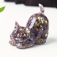 Figurine de chat en résine de 1,77 pouce avec queue, décoration en pierre synthétique de cristal naturel pour Halloween/Noël et la méditation