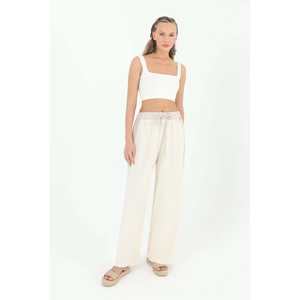 Pantalones anchos de mujer Boga Design, color beige, cintura alta, transpirables, con rayas laterales - Product Image 5