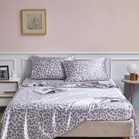 Parures de draps en satin imprimé léopard avec logo personnalisé, ensemble de literie luxueux et soyeux pour la maison et l'hôtel, drap plat, drap-housse, taies d'oreiller
