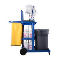 Chariot de ménage gris Baiyun AF08160A avec sac en vinyle de 25 gallons et housse pour l'entretien ménager des hôtels et le nettoyage commercial
