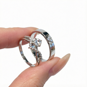 Bagues de couple couronne plaquées argent, ajustables, à bande ouverte, ensemble de bagues de mariage assorties pour fiançailles et anniversaire, ARGENT - Product Image 1
