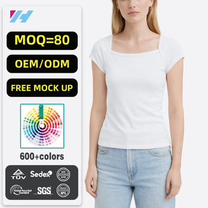 T-Shirt da Donna Personalizzata all'Ingrosso <span class=keywords><strong>di</strong></span> Alta Qualità con Collo Quadrato Bianca - Product Image 1