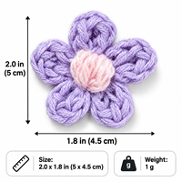 Applique florale en crochet violette pour pinces à cheveux, vêtements, sacs, loisirs créatifs, couture, décoration, 2 x 1,8 pouces, accessoire floral mignon