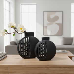 <span class=keywords><strong>Vase</strong></span> de table en porcelaine sculpté à la main, <span class=keywords><strong>noir</strong></span> <span class=keywords><strong>mat</strong></span>, décoration contemporaine pour la maison, avec fenêtre, cuit à haute température, écologique - Product Image 3