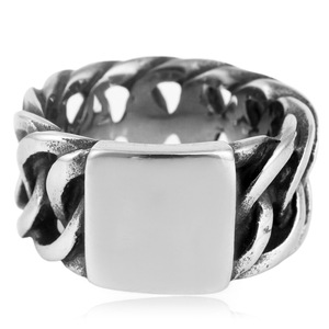 yunnique Men's Stainless Steel Hollow Chain <b>Ring</b> Geometric Design Silver Color Gift Jewelry 213051 - Product Image 5