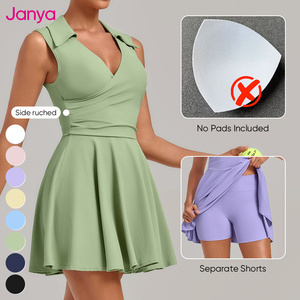 Robe de tennis Janya respirante, extensible dans quatre directions, anti-humidité, col en V, sans manches, avec short intégré et poches séparées - Product Image 3