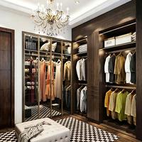 Système de dressing sur mesure de luxe avec éclairage LED, grain de bois foncé, en forme de L, penderie ajustable, assemblé