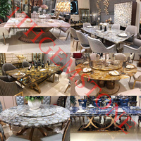 Table à manger en turquoise bleue naturelle, meubles de luxe en pierres semi-précieuses pour villa, hôtel, appartement
