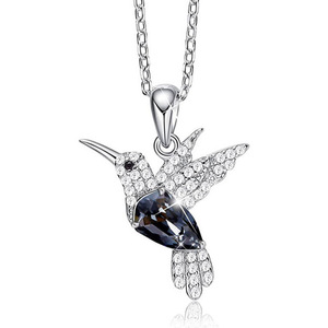 Collana con Ciondolo Colibrì in Argento 925 Placcato Rodio con Cristalli e Strass, a Forma di Animale, da Donna, per Uso Quotidiano, con Catena a Maglia Box di Lusso - Product Image 1