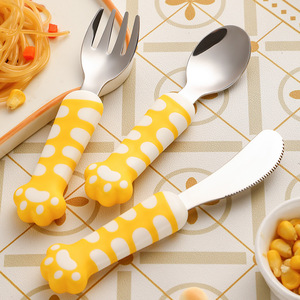 Juego de cubiertos para niños de acero inoxidable 304 con diseño de pata de gato, cuchillo, tenedor y cuchara para bebés, entrenamiento de autoalimentación de 2 a 4 años - Product Image 4