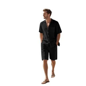 Breathable Outfits Two-piece <b>Knitted</b> Woven High Quality Luxury Custom Casual Summer Daily Outerwear Men's Shirt <b>Sets</b> - Product Image 2