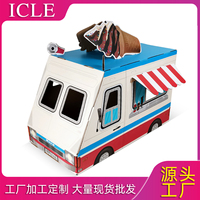 Icle marque-remplaçable carton à gratter ondulé artisanat grande IC-5037 boîte à crème glacée sans mot voiture chat gratteur maisons boîte