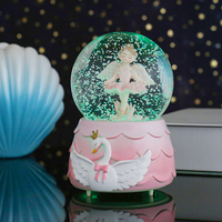 Kotak Musik Bola Salju Resin Balerina Lukisan Tangan Ramah Lingkungan dengan Lampu, Swan Lake, Hadiah Resital Balet untuk Anak Perempuan