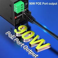 Commutateur POE++ industriel ZISA Gigabit 90W, 1GE RJ45 + 1GE SFP, montage sur rail DIN, boîtier métallique robuste, convertisseur de média fibre optique POE