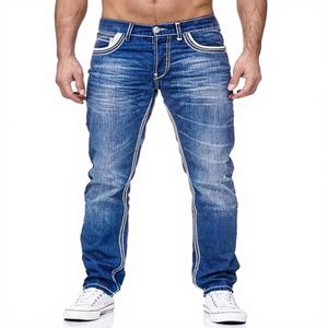 Jean en denim stretch OEM coupe slim, taille mi-haute, déchiré, ajusté, style streetwear personnalisé, coupe droite empilée, léger, décontracté, respirant pour homme - Product Image 1