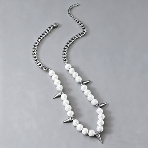 Collar de Perlas con Cadena de Acero Inoxidable Chapado en Plata, Estilo Hiphop, Joyería de Moda para Mujer, Venta al Por Mayor - Product Image 5