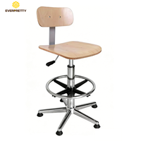 Chaise de laboratoire ergonomique moderne avec siège et dossier en bois, réglable en hauteur, chromée et mobile